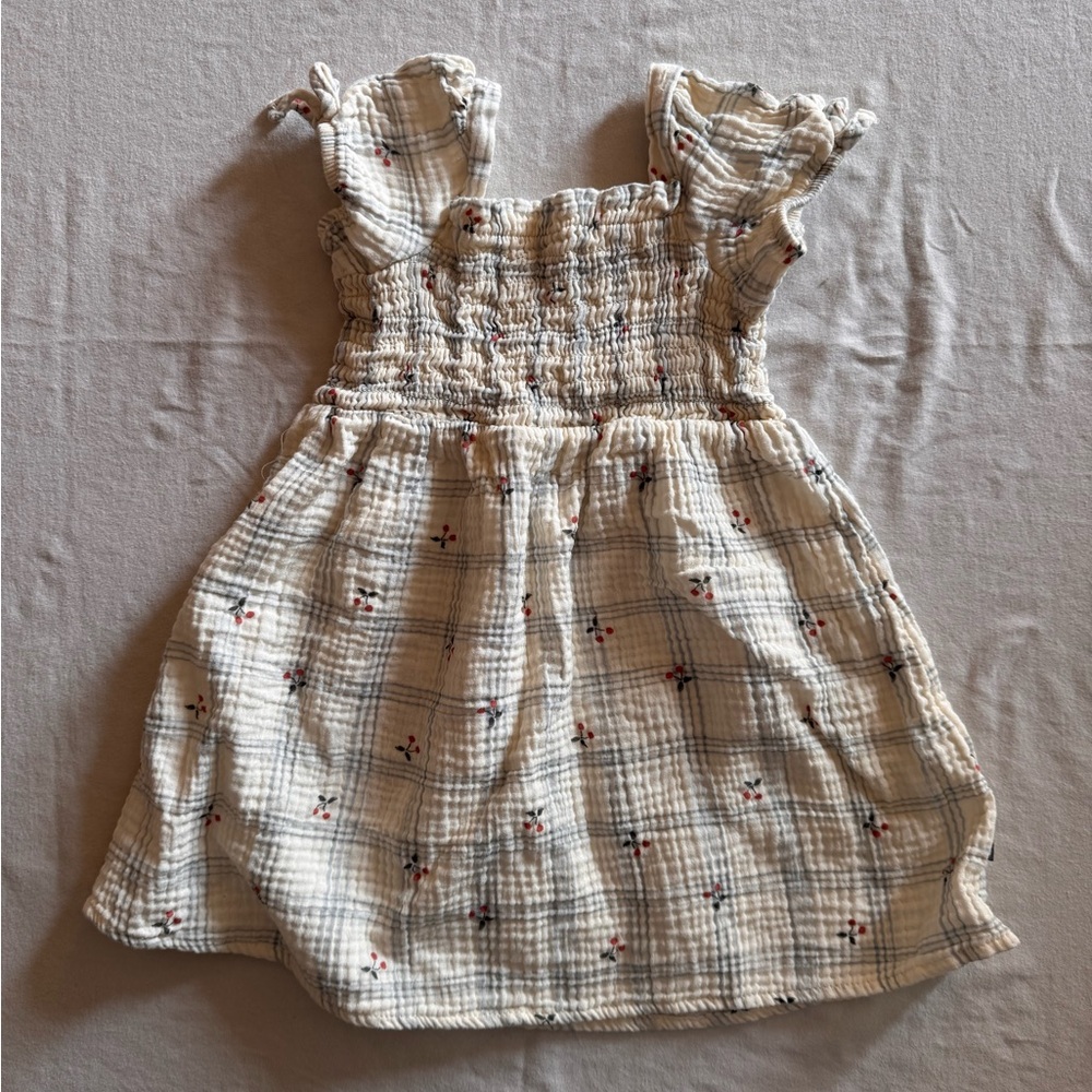 Adorable Cream Checkered Kids Dress